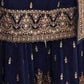 Rajwada Women Dark Blue Embroidered Georgette Sharara Style Semi-Stitched Salwar Suit