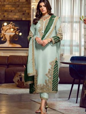 Rajwada Light Green Georgette Embellished Semi stitched Kurta Set For Women