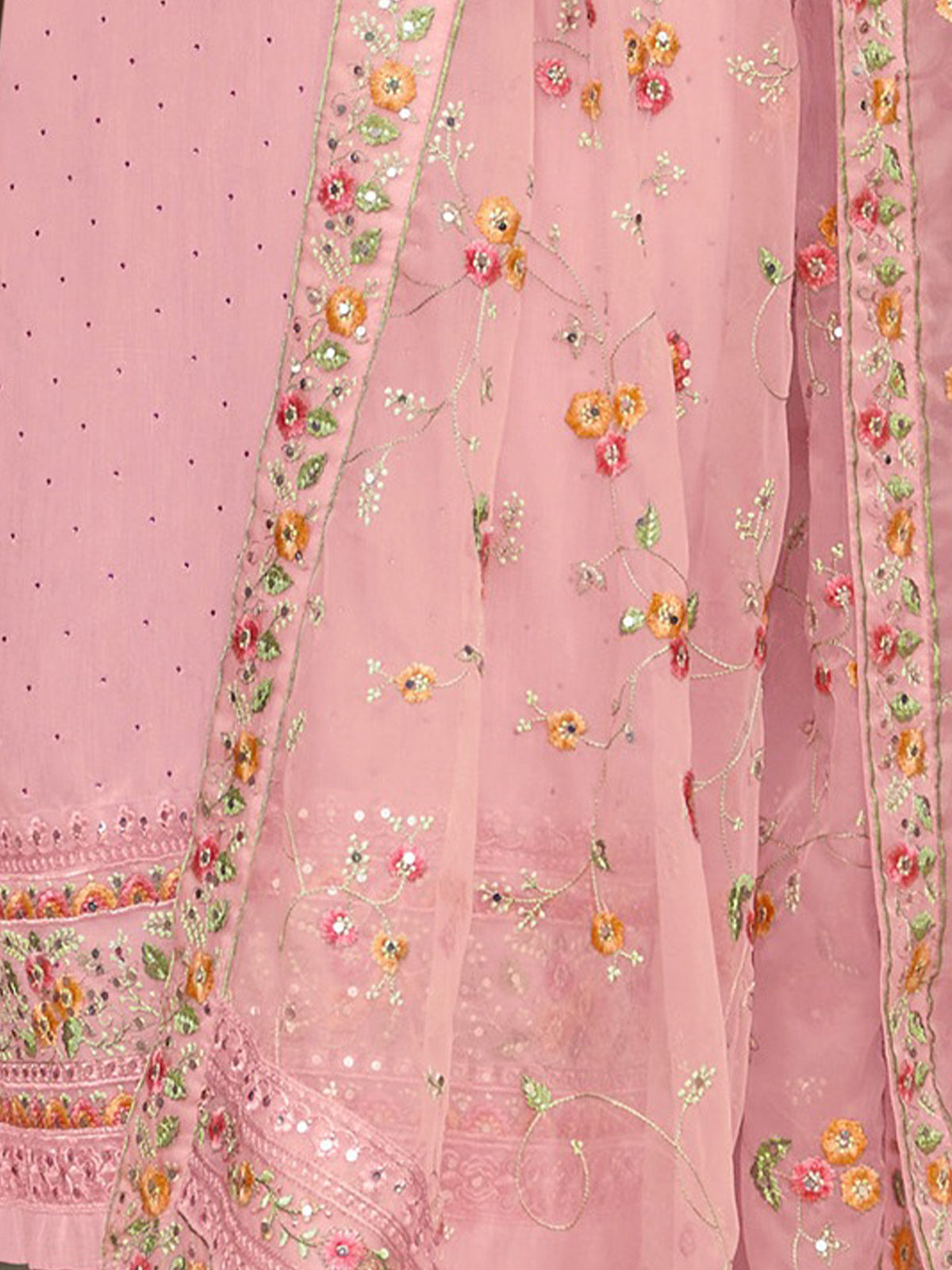 Rajwada - Pink Floral Embroidered Georgette Semi Stitched Straight Salwar Suit