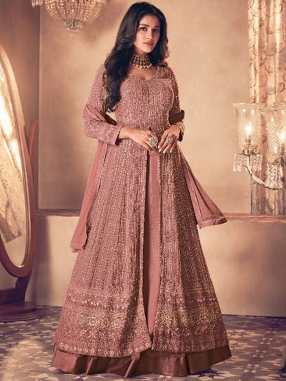 Rajwada Women Peach Faux Georgette Semi Stitched Kurta Set