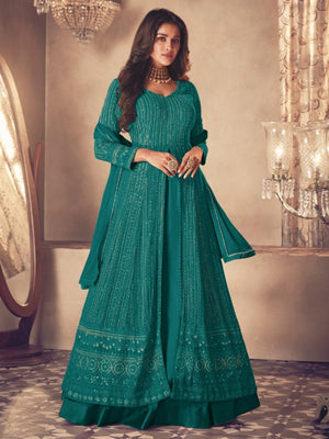 Rajwada Women Blue Faux Georgette Semi Stitched Kurta Set