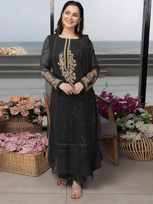 Rajwada Black Georgette Embroidered Semi Stitched Kurta Set For Women