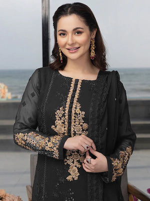 Rajwada Black Georgette Embroidered Semi Stitched Kurta Set For Women