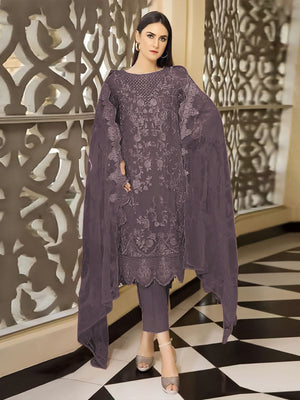 Rajwada Mauve Georgette Embroidered Semi stitched Kurta Set For Women