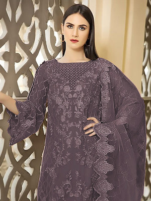 Rajwada Mauve Georgette Embroidered Semi stitched Kurta Set For Women