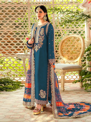 Rajwada Blue Georgette Embroidered Semi Stitched Salwar Suit For Women
