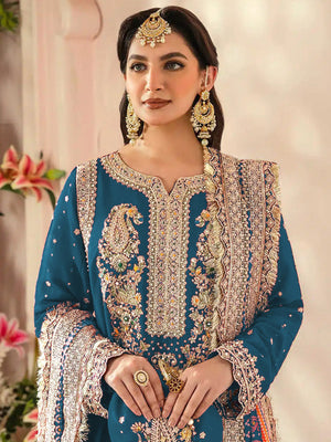 Rajwada Blue Georgette Embroidered Semi Stitched Salwar Suit For Women