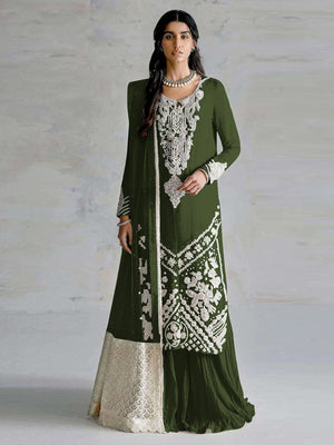 Rajwada Green Georgette Embroidered Semi Stitched Salwar Suit For Women