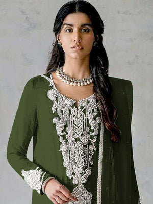 Rajwada Green Georgette Embroidered Semi Stitched Salwar Suit For Women