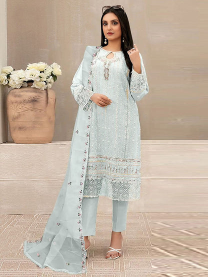 Rajwada Blue Georgette Embroidered Semi Stitched Kurta Set For Women