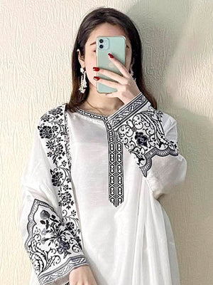 Rajwada White Embroidered Georgette Semi Stitched Kurta Set with Dupatta For Women