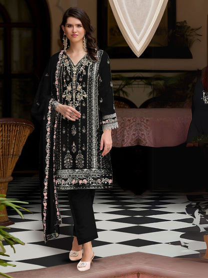 Rajwada Black Embroidered Georgette Semi-Stitched Kurta Set For Women