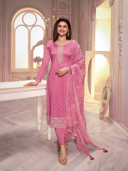 Rajwada Pink Embroidered Silk Blend Semi-Stitched Kurta Set For Women
