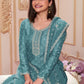 Rajwada Blue Embroidered Silk Blend Semi-Stitched Kurta Set  For Women