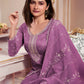 Rajwada Purple Embroidered Silk Blend Semi-Stitched Kurta Set  For Women
