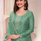 Rajwada Green Embroidered Silk Blend Semi-Stitched Kurta Set  For Women