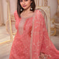 Rajwada Peach Embroidered Silk Blend Semi-Stitched Kurta Set  For Women