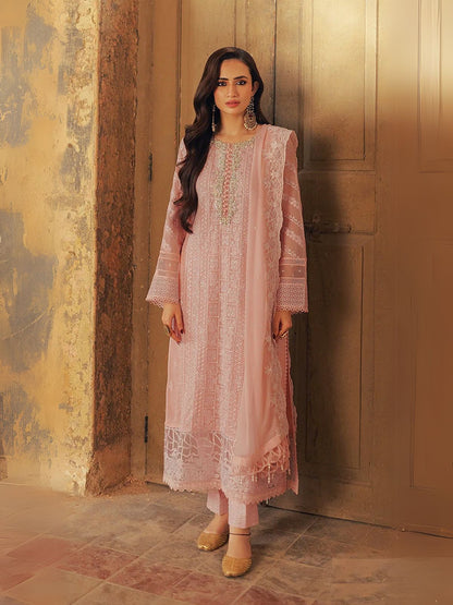 Rajwada Peach Embroidered Georgette Semi-Stitched Kurta Set For Women