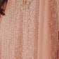 Rajwada Peach Embroidered Georgette Semi-Stitched Kurta Set For Women