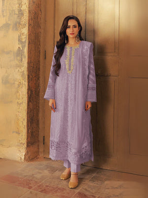 Rajwada Purple Embroidered Georgette Semi-Stitched Kurta Set For Women
