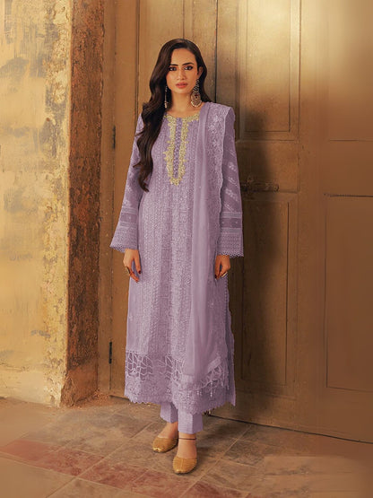Rajwada Purple Embroidered Georgette Semi-Stitched Kurta Set For Women