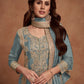 Rajwada Grey Embroided Silk Blend Semi-Stitched Kurta Set For Women