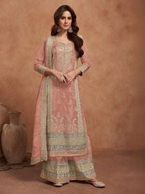 Rajwada Orange Embroided Silk Blend Semi-Stitched Kurta Set For Women