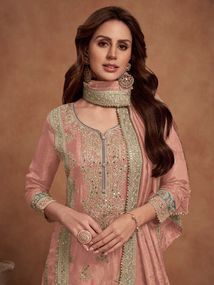 Rajwada Orange Embroided Silk Blend Semi-Stitched Kurta Set For Women