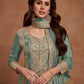 Rajwada Green Embroided Silk Blend Semi-Stitched Kurta Set For Women