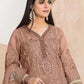 Rajwada Brown Organza Embroidered Semi-Stitched Kurta Set For Women