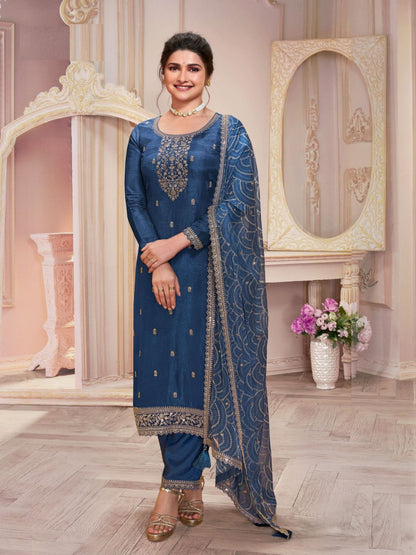 Rajwada Blue Georgette Embroidered Semi-Stitched Kurta Set For Women