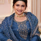 Rajwada Blue Georgette Embroidered Semi-Stitched Kurta Set For Women