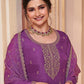 Rajwada Purple Georgette Embroidered Semi-Stitched Kurta Set For Women
