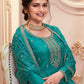 Rajwada Teal Georgette Embroidered Semi-Stitched Kurta Set For Women