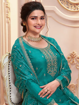 Rajwada Teal Georgette Embroidered Semi-Stitched Kurta Set For Women