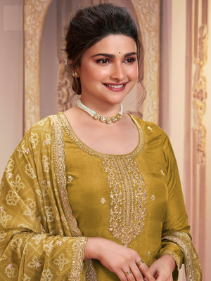 Rajwada Mustard Georgette Embroidered Semi-Stitched Kurta Set For Women