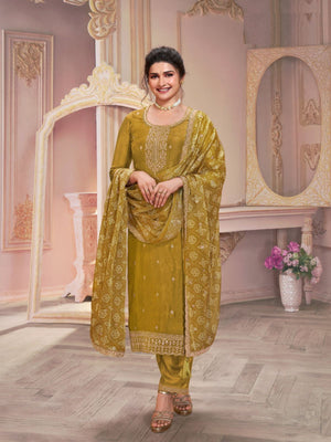 Rajwada Mustard Georgette Embroidered Semi-Stitched Kurta Set For Women