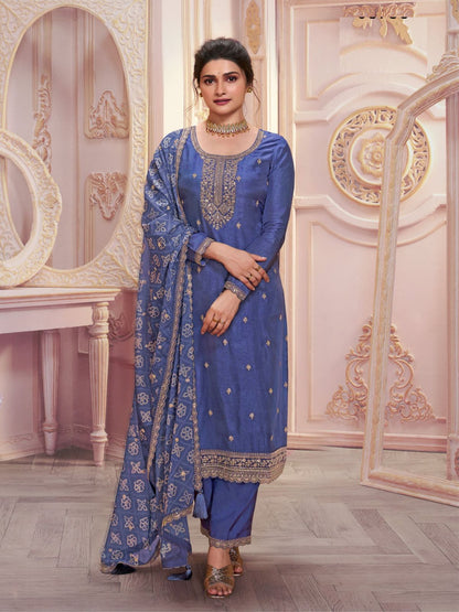 Rajwada Blue Georgette Embroidered Semi-Stitched Kurta Set For Women