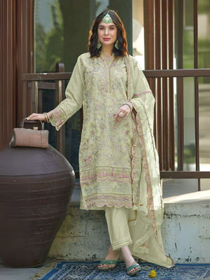 Rajwada Green Organza  Embroidered Semi-Stitched Kurta Set For Women