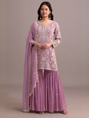 Rajwada Pink Georgette Embroidered Semi-Sitched Kurta Set For Women