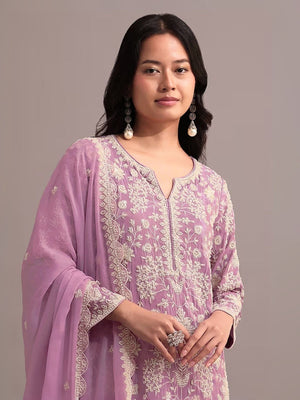 Rajwada Pink Georgette Embroidered Semi-Sitched Kurta Set For Women