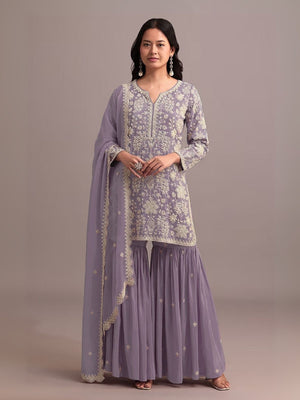 Rajwada Lavender Georgette Embroidered Semi-Sitched Kurta Set For Women