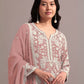 Rajwada Peach Georgette Embroidered Semi-Sitched Kurta Set For Women