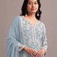 Rajwada Sky Blue Georgette Embroidered Semi-Sitched Kurta Set For Women