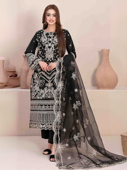 Rajwada Black Georgette Embroidered & Cutwork Semi-Sitched Kurta Set For Women