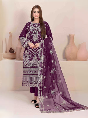 Rajwada Purple Georgette Embroidered & Cutwork Semi-Sitched Kurta Set For Women