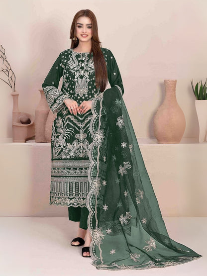 Rajwada Green Georgette Embroidered & Cutwork Semi-Sitched Kurta Set For Women