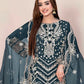 Rajwada Teal Blue Georgette Embroidered & Cutwork Semi-Sitched Kurta Set For Women
