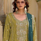 Rajwada Lime Green Chinon Embroidered Semi-Stitched Kurta Set For Women