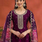 Rajwada Wine Silk Blend Embroidered Semi-Sitched Kurta Set For Women
